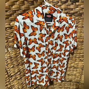 Petals and Peacocks womens small butterfly button up